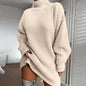 Women's sweater mid-length raglan sleeves half turtleneck women's sweater dress