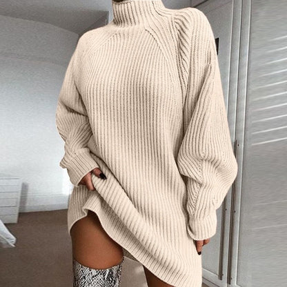 Women's sweater mid-length raglan sleeves half turtleneck women's sweater dress