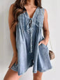 Street Fashion Sleeveless Short Sleeve Shorts Denim Bodysuit