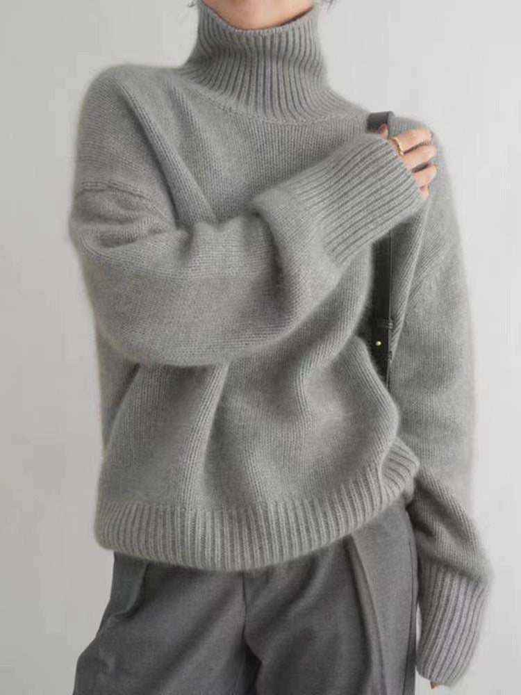 Autumn and winter thickened turtleneck women's loose versatile knitted pullover sweater lazy style bottoming shirt for women to wear outside