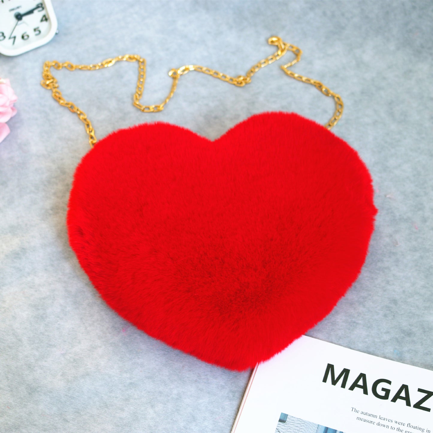 Fashion love heart bag peach heart bag women's chain messenger bag plush shoulder furry bag coin purse Valentine's Day