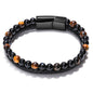 Volcanic Tiger Eye Beaded Natural Stone Bracelet Men's Cowhide Cord Bracelet