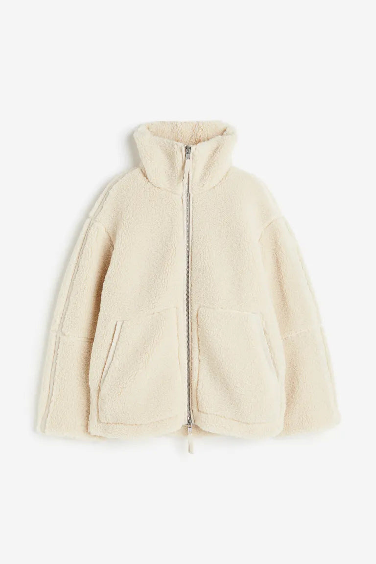 New autumn and winter women's clothing, fashionable, loose, cashmere-proof, personalized, casual, outdoor, zipper jacket