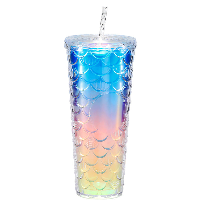 Large capacity, high appearance, colorful gradient double-layer creative internet celebrity new large fish scale cup