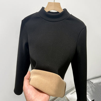Half turtleneck slim fit knitted sweater base shirt plus velvet warm top autumn and winter small turtleneck