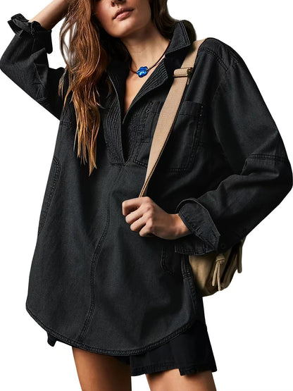 Denim Jacket New Style European and American Long Sleeve Jacket V Neck Fashion Design Casual Jacket