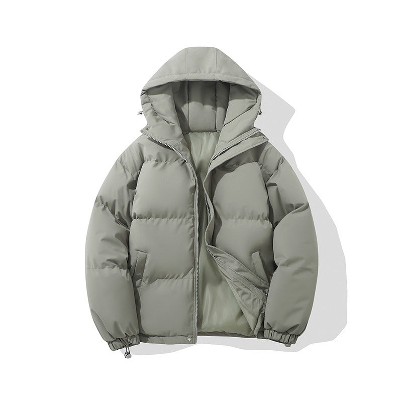 Couples hooded cotton jacket outdoor coat thick warm solid color