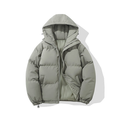 Couples hooded cotton jacket outdoor coat thick warm solid color