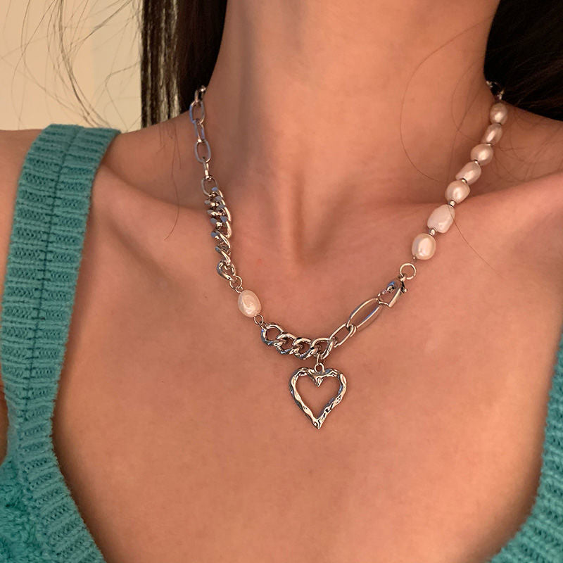 European and American style fashion double-layered love necklace for women splicing cold style women's hip-hop long sweater sweater chain ins trend