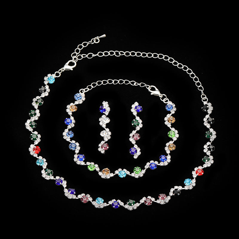 Bridal necklace earrings bracelet three piece set