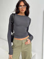 European and American clothing casual long-sleeved T-shirt spring and autumn solid color slim pullover T-shirt women's street wear bottoming shirt top