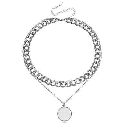 Double layer geometric round white mother-of-pearl pendant necklace for women