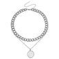 Double layer geometric round white mother-of-pearl pendant necklace for women