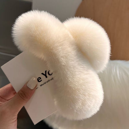 Large genuine rex rabbit fur hair clip