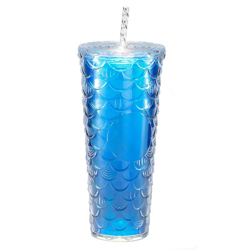 Large capacity, high appearance, colorful gradient double-layer creative internet celebrity new large fish scale cup