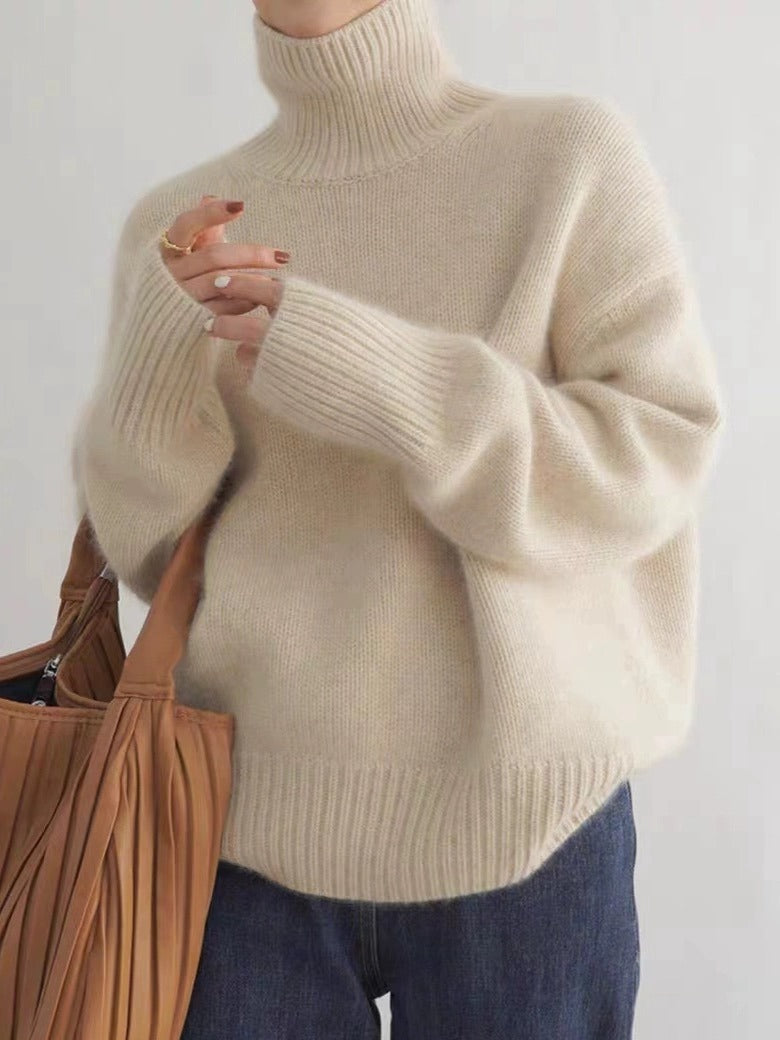 Autumn and winter thickened turtleneck women's loose versatile knitted pullover sweater lazy style bottoming shirt for women to wear outside