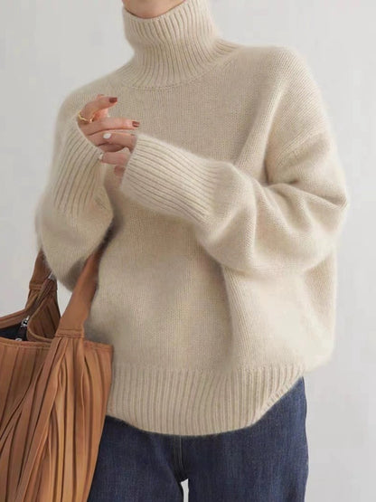 Autumn and winter thickened turtleneck women's loose versatile knitted pullover sweater lazy style bottoming shirt for women to wear outside