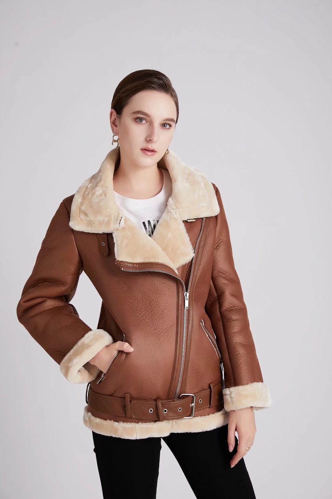 Women's Street Fashion Motorcycle Fur Jacket