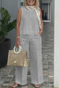 Cotton and linen suit European and American sleeveless top wide-leg trousers two-piece suit