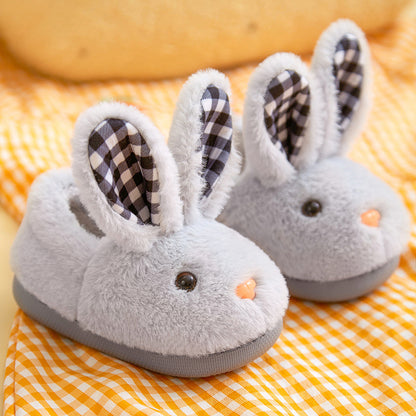 Children's cotton slippers for girls and boys in autumn and winter, baby heels, children's cotton shoes, warm home indoor fur fur slippers