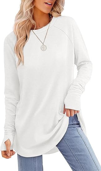 European and American women's round neck solid color long sleeve top