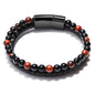 Volcanic Tiger Eye Beaded Natural Stone Bracelet Men's Cowhide Cord Bracelet
