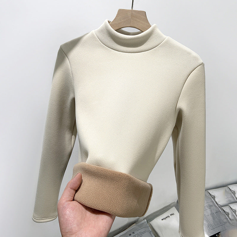 Half turtleneck slim fit knitted sweater base shirt plus velvet warm top autumn and winter small turtleneck