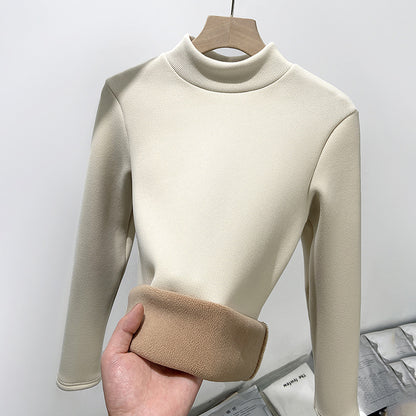 Half turtleneck slim fit knitted sweater base shirt plus velvet warm top autumn and winter small turtleneck