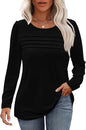 Autumn and winter round neck long sleeve chest tuck line pleated top