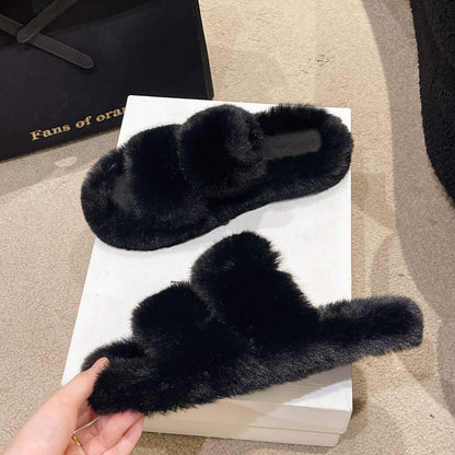 New style women's furry slippers for outdoor wear