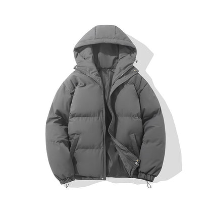 Couples hooded cotton jacket outdoor coat thick warm solid color