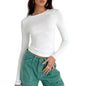 European and American clothing casual long-sleeved T-shirt spring and autumn solid color slim pullover T-shirt women's street wear bottoming shirt top