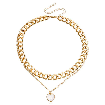 Double layer geometric round white mother-of-pearl pendant necklace for women