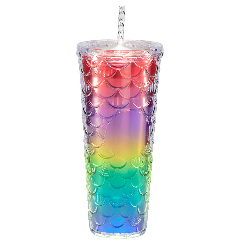 Large capacity, high appearance, colorful gradient double-layer creative internet celebrity new large fish scale cup