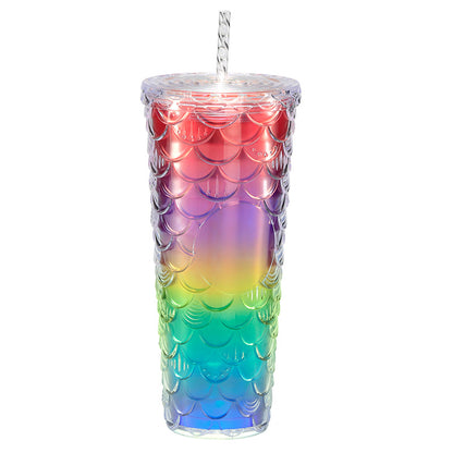 Large capacity, high appearance, colorful gradient double-layer creative internet celebrity new large fish scale cup