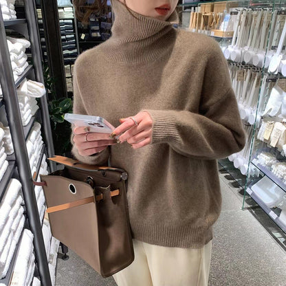 Autumn and winter thickened turtleneck women's loose versatile knitted pullover sweater lazy style bottoming shirt for women to wear outside