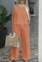 Cotton and linen suit European and American sleeveless top wide-leg trousers two-piece suit