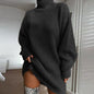 Women's sweater mid-length raglan sleeves half turtleneck women's sweater dress