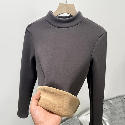 Half turtleneck slim fit knitted sweater base shirt plus velvet warm top autumn and winter small turtleneck