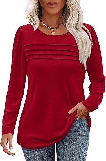 Autumn and winter round neck long sleeve chest tuck line pleated top