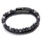 Volcanic Tiger Eye Beaded Natural Stone Bracelet Men's Cowhide Cord Bracelet