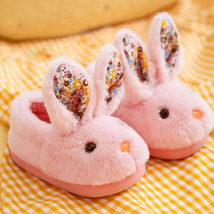 Children's cotton slippers for girls and boys in autumn and winter, baby heels, children's cotton shoes, warm home indoor fur fur slippers