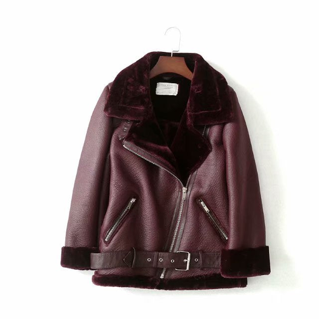 Women's Street Fashion Motorcycle Fur Jacket