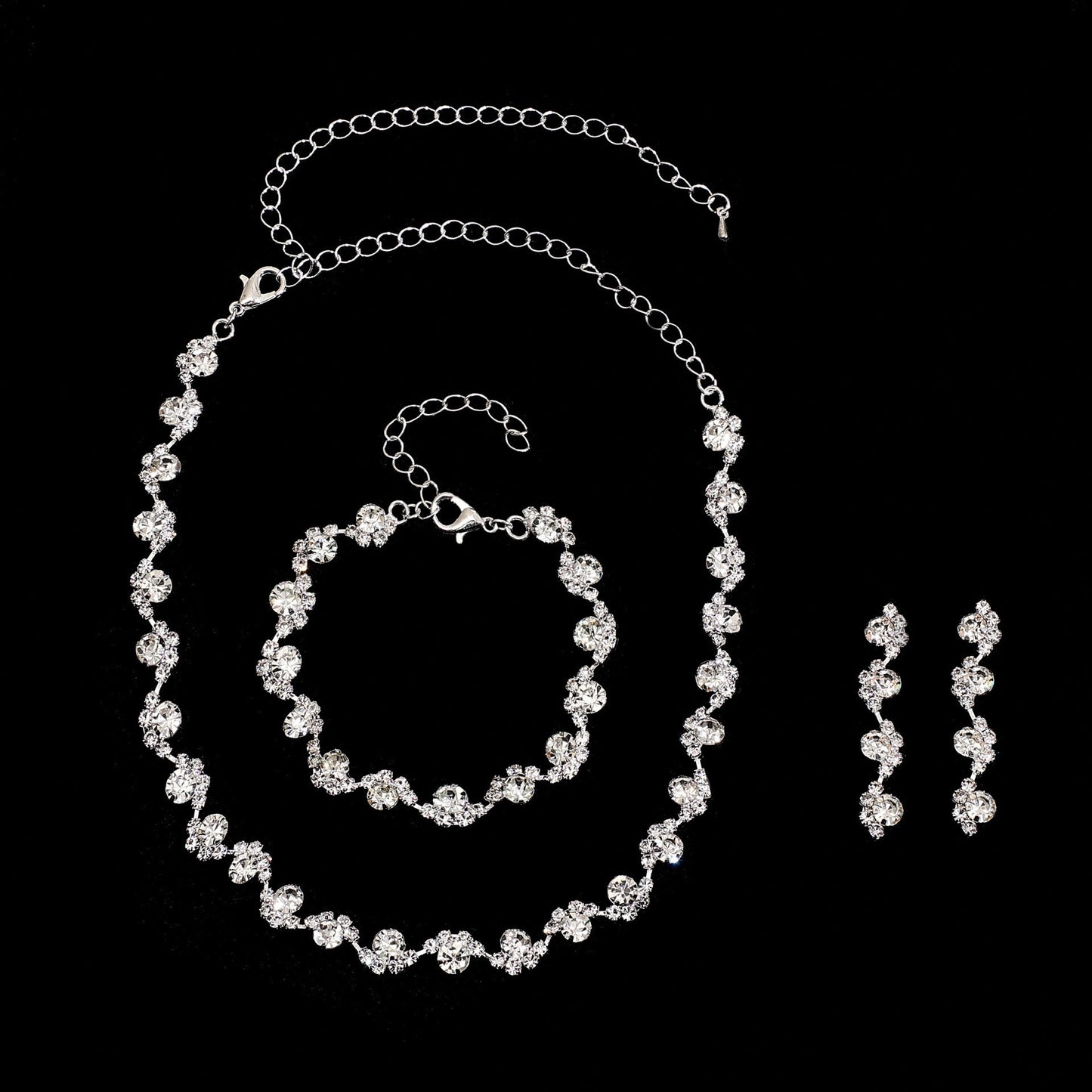 Bridal necklace earrings bracelet three piece set