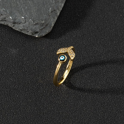 Copper zircon enamel oil drop ring for women evil eye retro pinky ring open ring