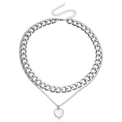 Double layer geometric round white mother-of-pearl pendant necklace for women