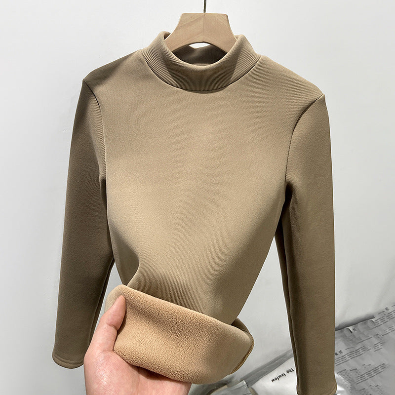 Half turtleneck slim fit knitted sweater base shirt plus velvet warm top autumn and winter small turtleneck