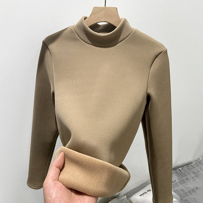 Half turtleneck slim fit knitted sweater base shirt plus velvet warm top autumn and winter small turtleneck