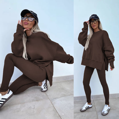 Spring women's European and American casual tight trousers loose sweatshirt set two-piece set