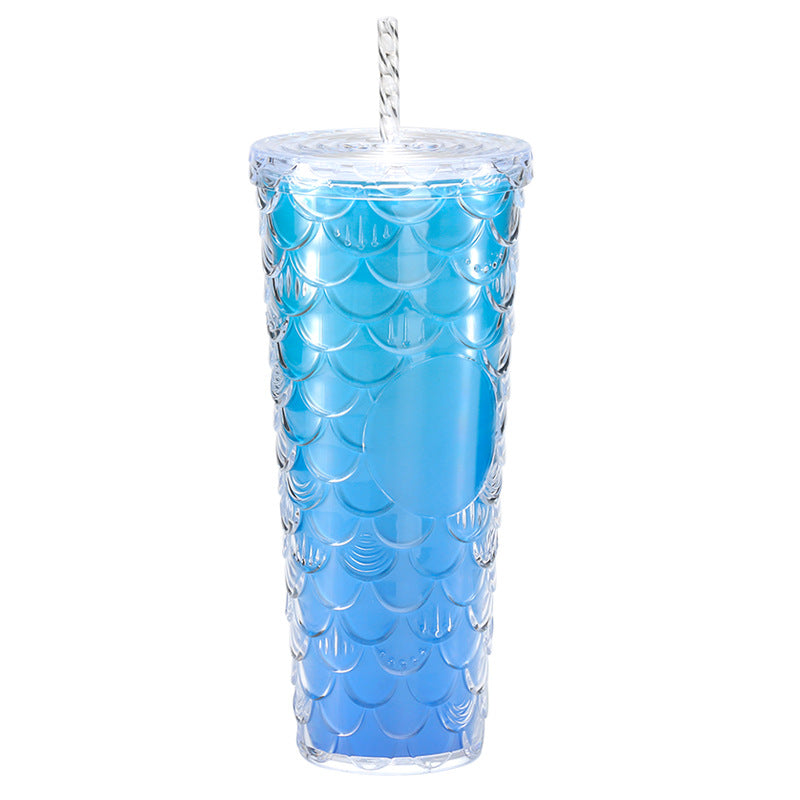 Large capacity, high appearance, colorful gradient double-layer creative internet celebrity new large fish scale cup